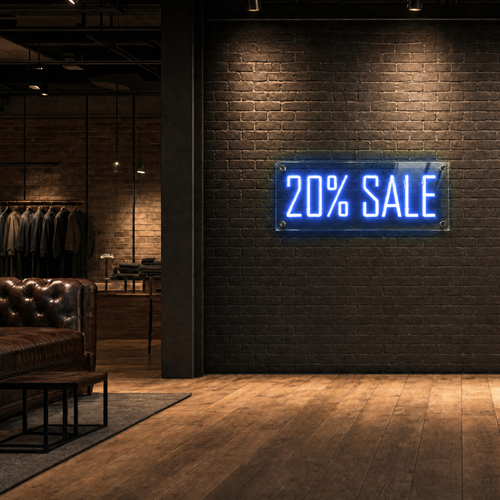 Neon Schild 20% SALE – PowerLED Leuchtreklame mit Dimmer & Fernbedienung