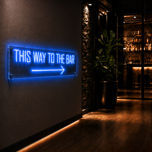 Neon Schild THIS WAY TO THE BAR – PowerLED Leuchtreklame mit Dimmer & Fernbedienung