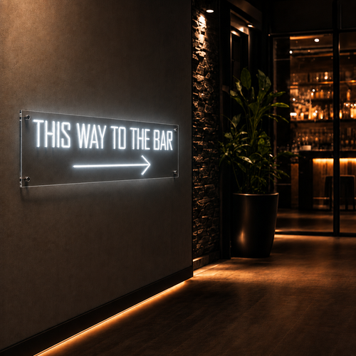 Neon Schild THIS WAY TO THE BAR – PowerLED Leuchtreklame mit Dimmer & Fernbedienung