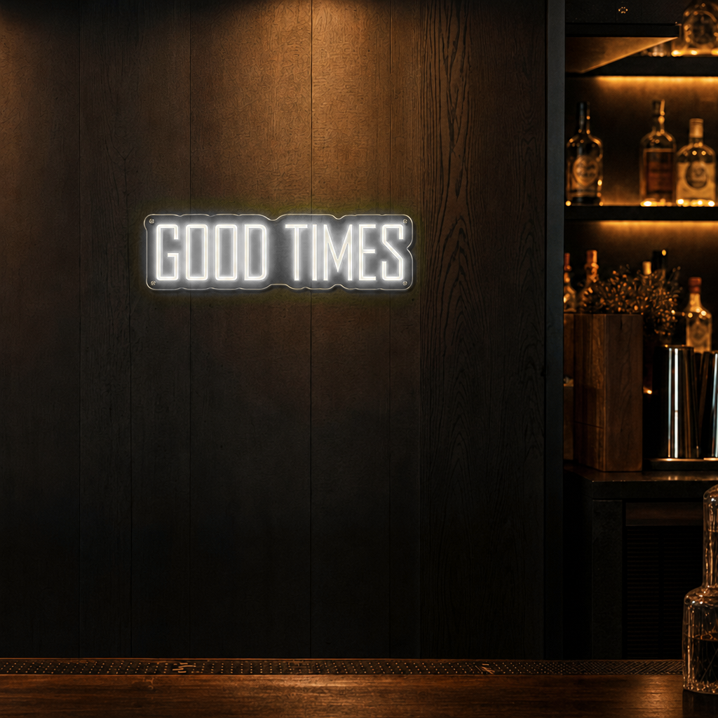 Neon Schild GOOD TIMES – PowerLED Leuchtreklame mit Dimmer & Fernbedienung