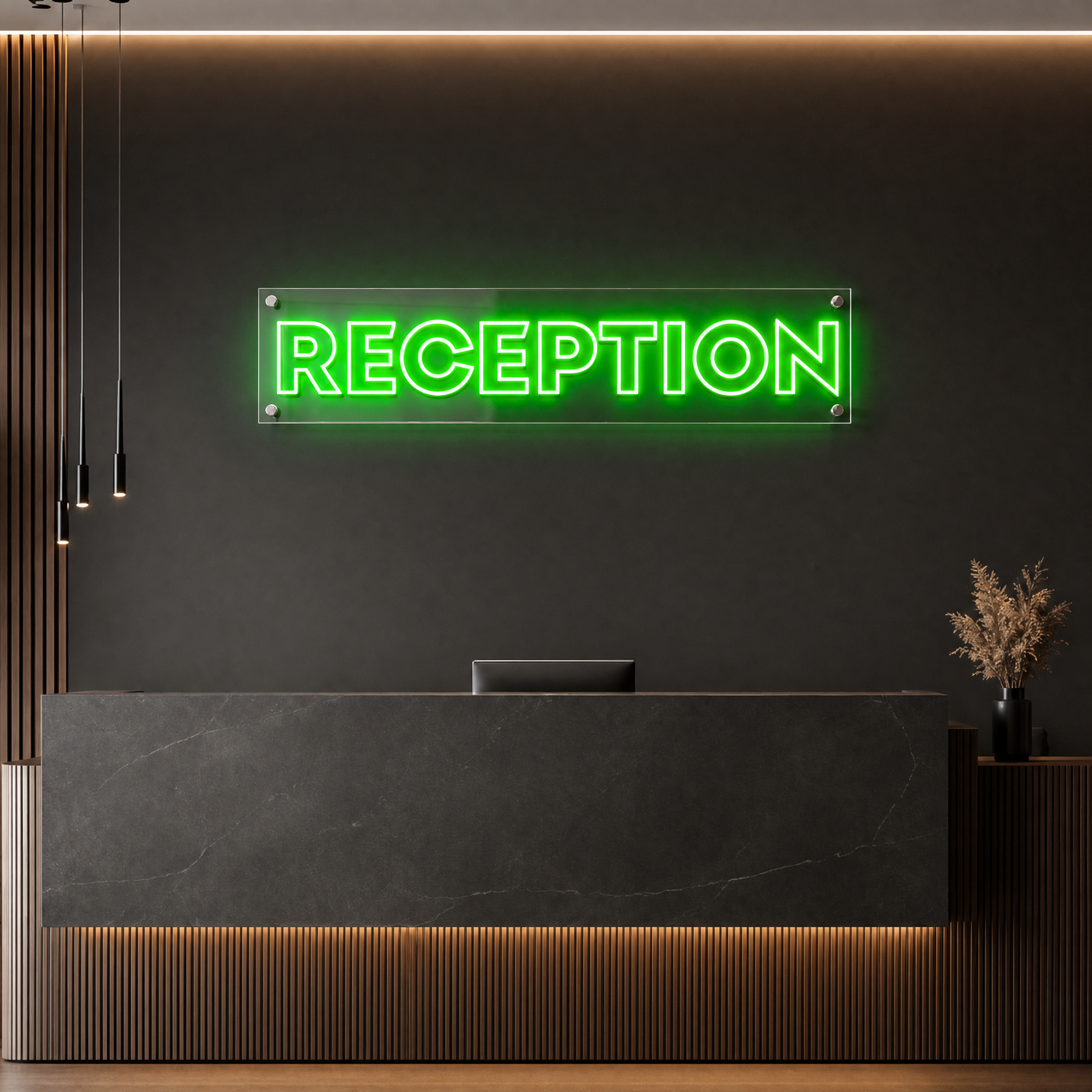 Neon Schild RECEPTION – PowerLED Leuchtreklame mit Dimmer & Fernbedienung