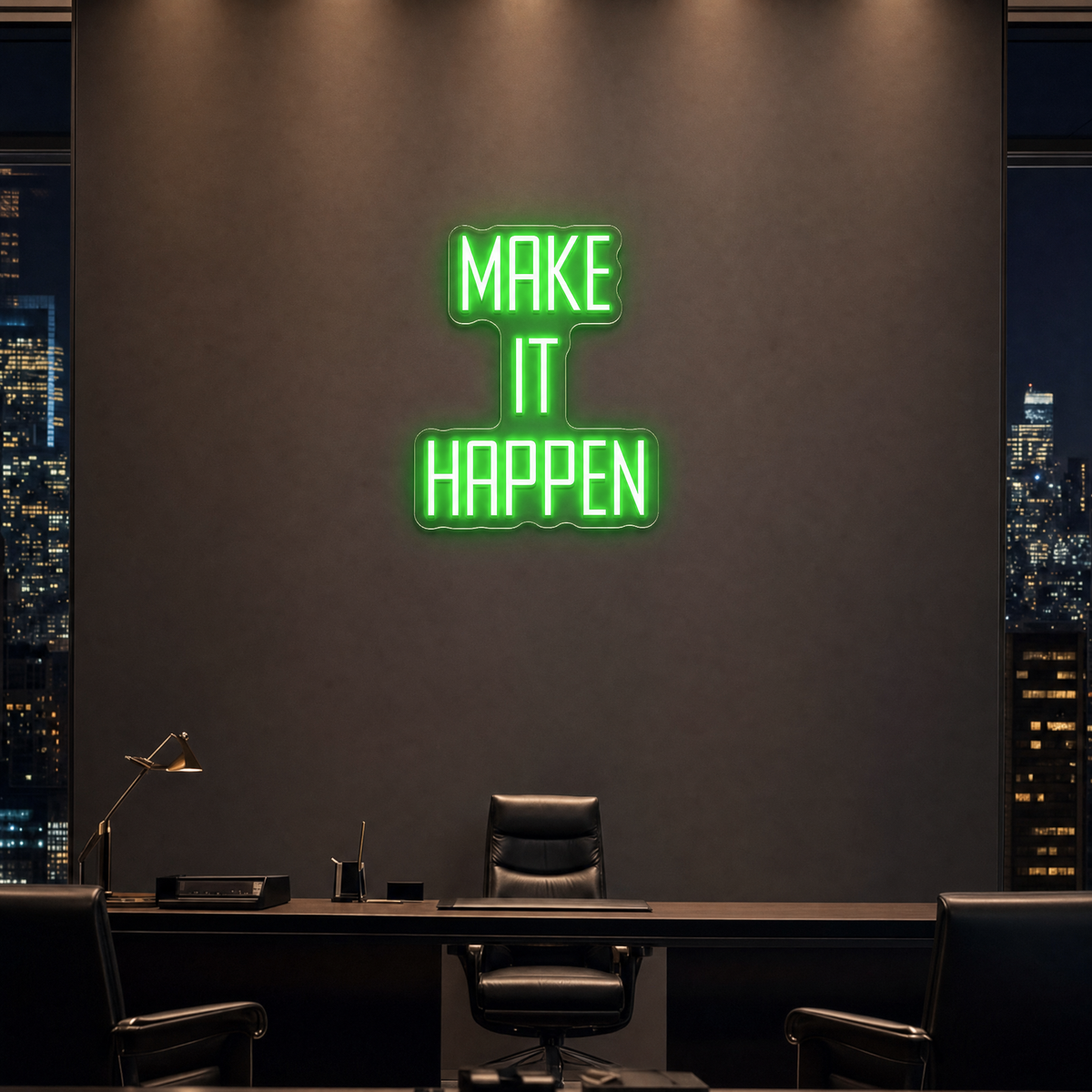 Neon Schild MAKE IT HAPPEN – PowerLED Leuchtreklame mit Dimmer & Fernbedienung