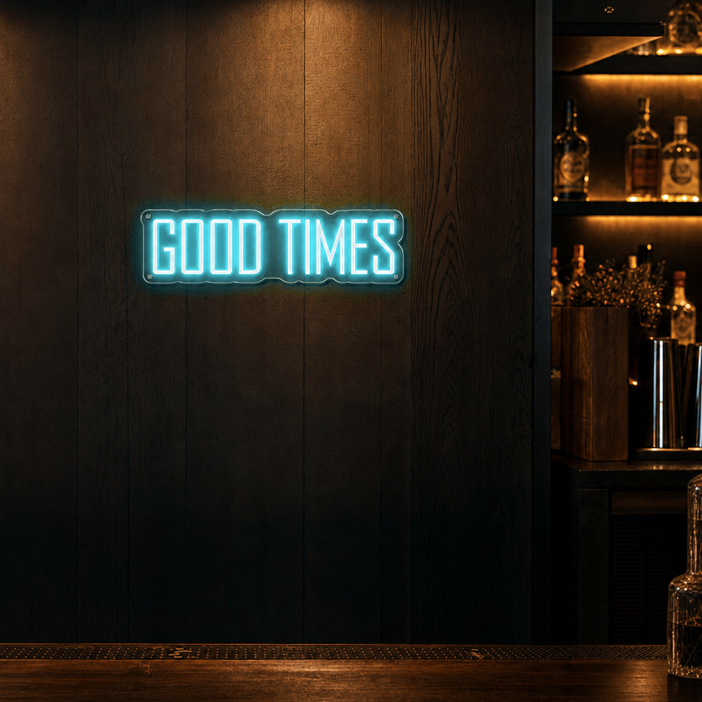 Neon Schild GOOD TIMES – PowerLED Leuchtreklame mit Dimmer & Fernbedienung