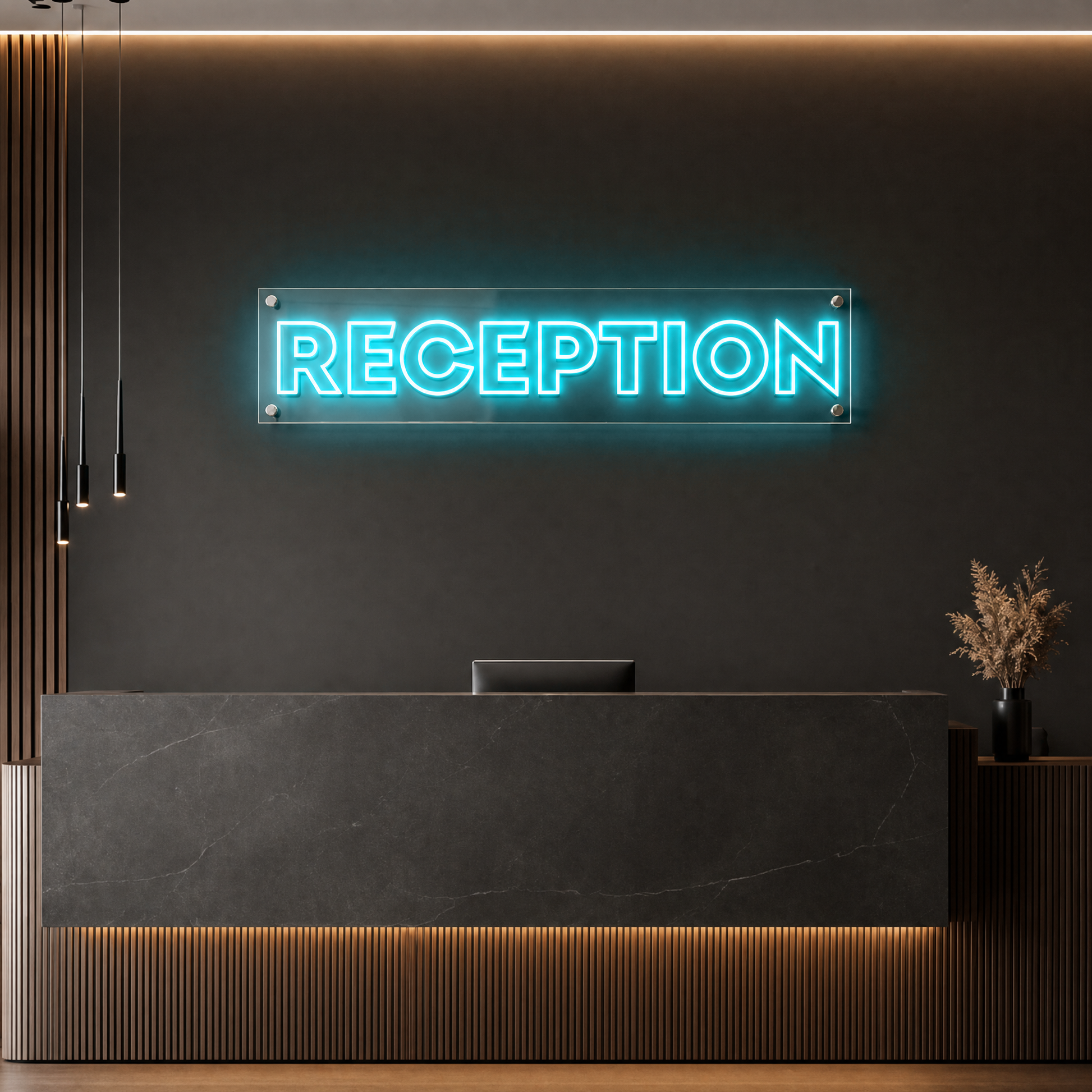 Neon Schild RECEPTION – PowerLED Leuchtreklame mit Dimmer & Fernbedienung