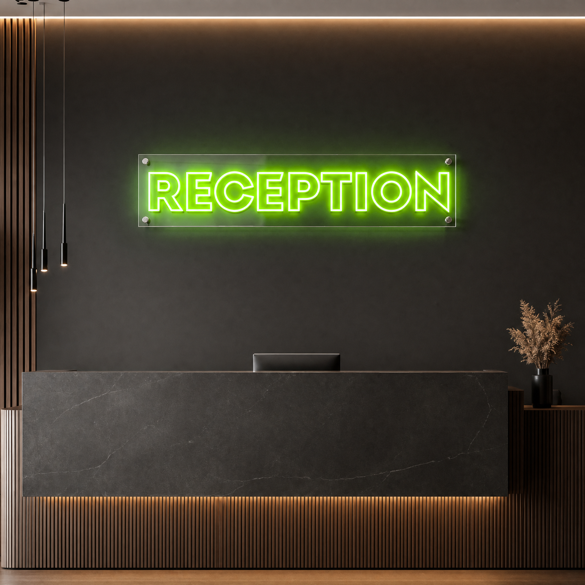 Neon Schild RECEPTION – PowerLED Leuchtreklame mit Dimmer & Fernbedienung