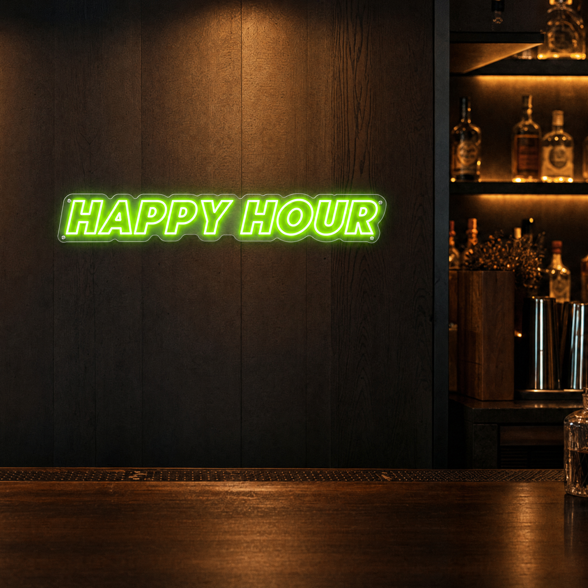 Neon Schild HAPPY HOUR – PowerLED Leuchtreklame mit Dimmer & Fernbedienung