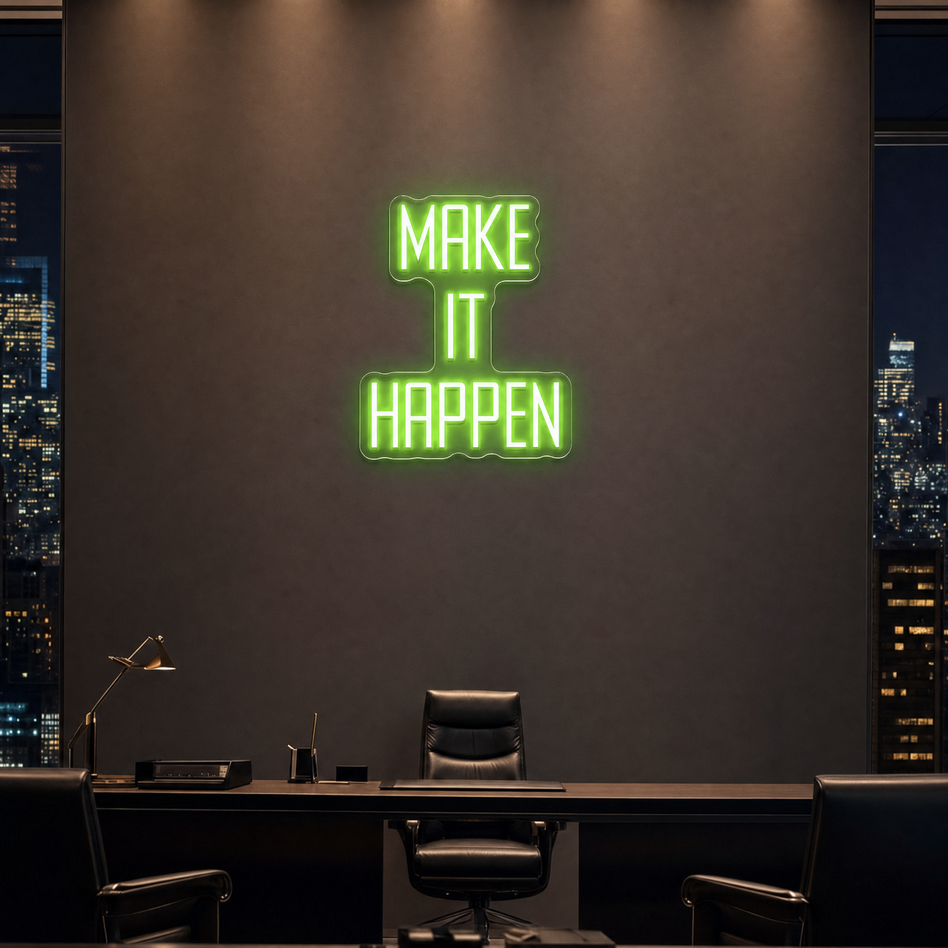 Neon Schild MAKE IT HAPPEN – PowerLED Leuchtreklame mit Dimmer & Fernbedienung
