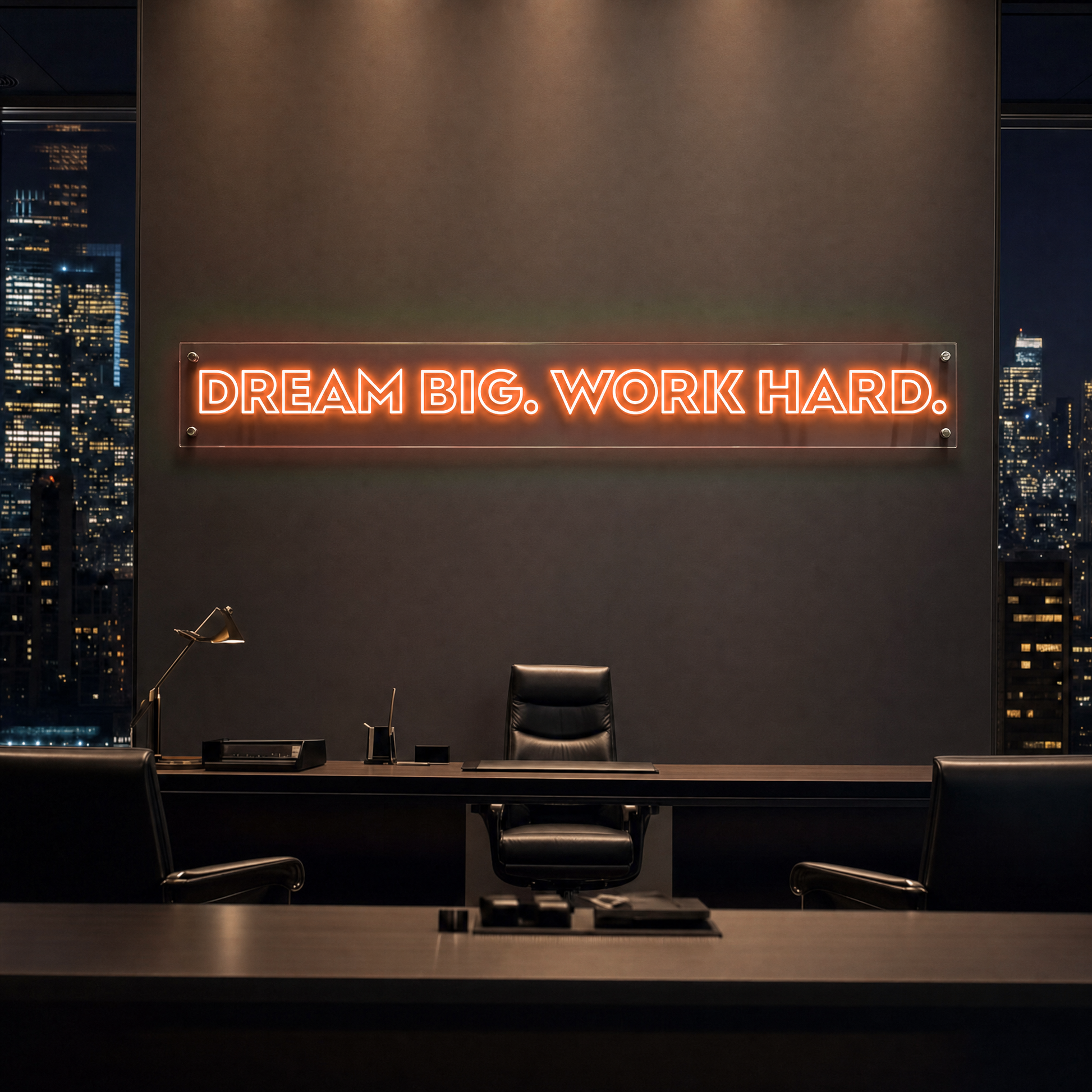 Neon Schild DREAM BIG. WORK HARD. – PowerLED Leuchtreklame mit Dimmer & Fernbedienung