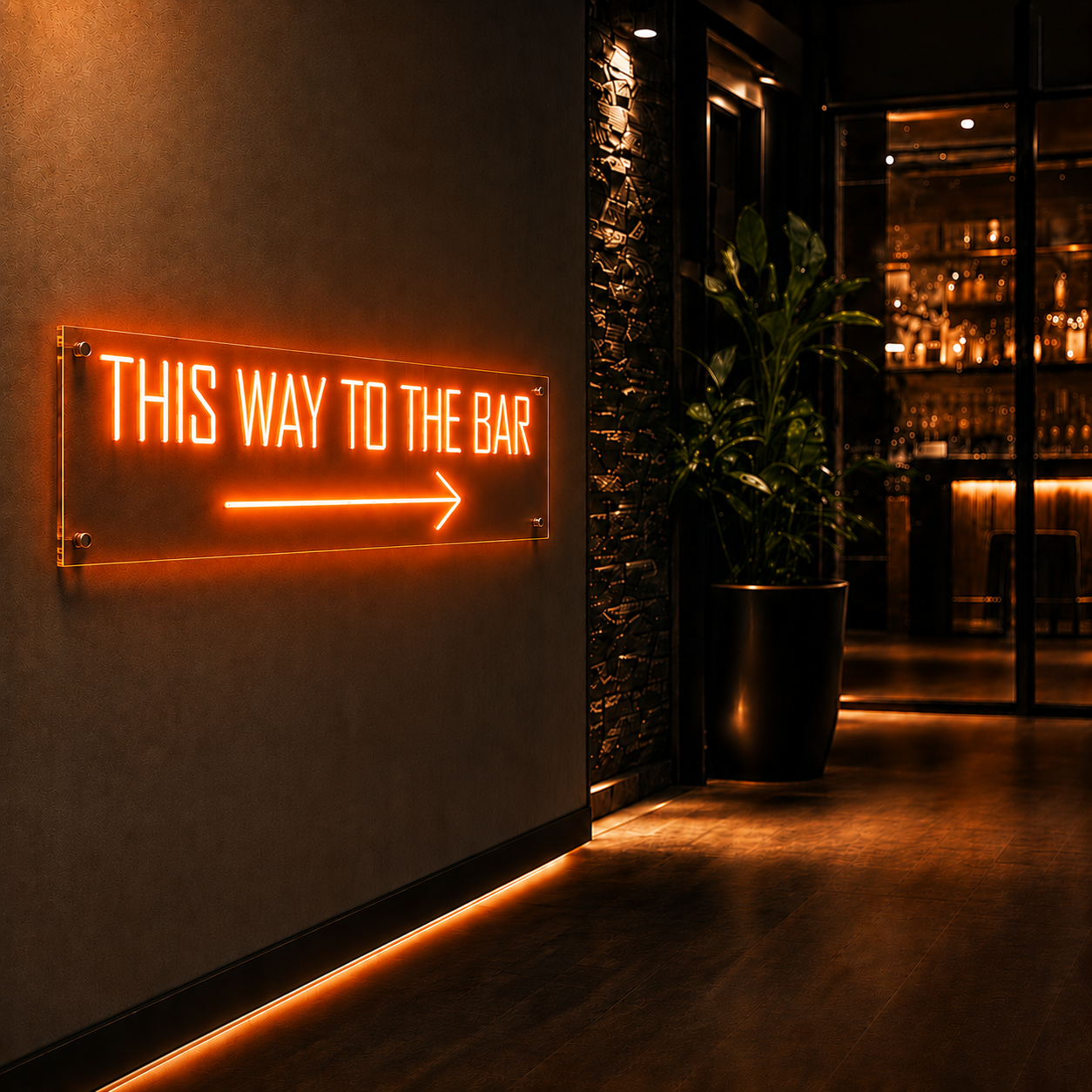 Neon Schild THIS WAY TO THE BAR – PowerLED Leuchtreklame mit Dimmer & Fernbedienung