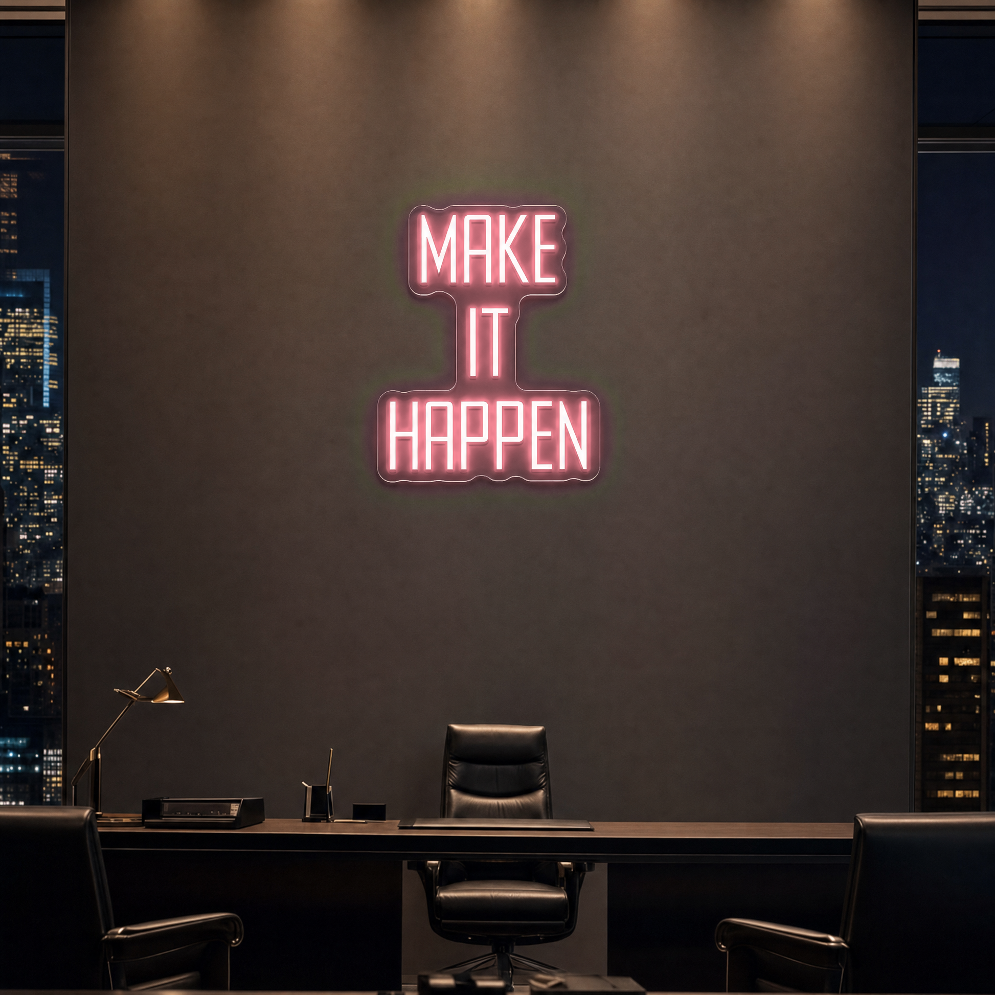 Neon Schild MAKE IT HAPPEN – PowerLED Leuchtreklame mit Dimmer & Fernbedienung