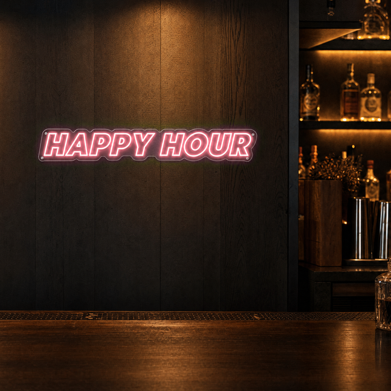 Neon Schild HAPPY HOUR – PowerLED Leuchtreklame mit Dimmer & Fernbedienung
