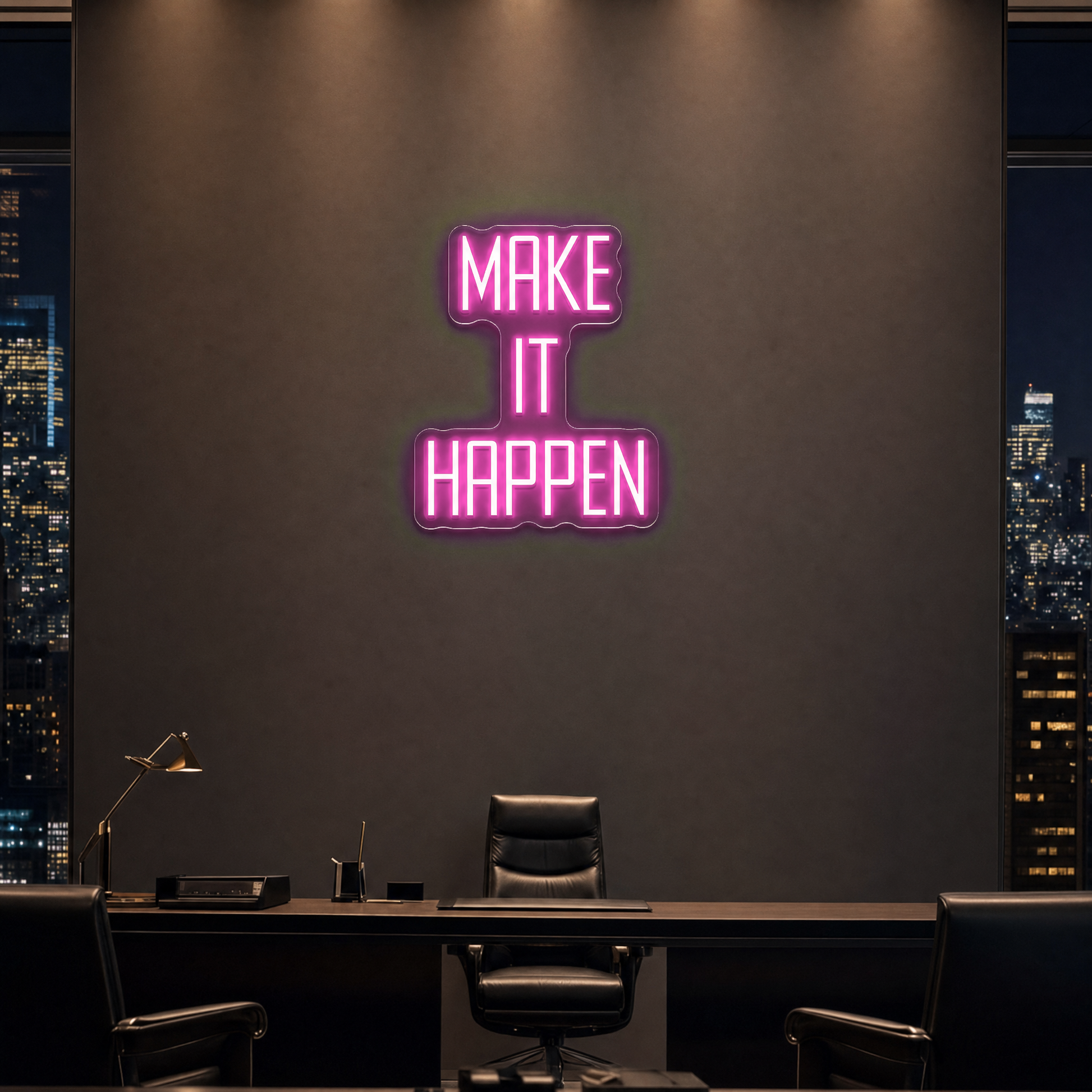 Neon Schild MAKE IT HAPPEN – PowerLED Leuchtreklame mit Dimmer & Fernbedienung