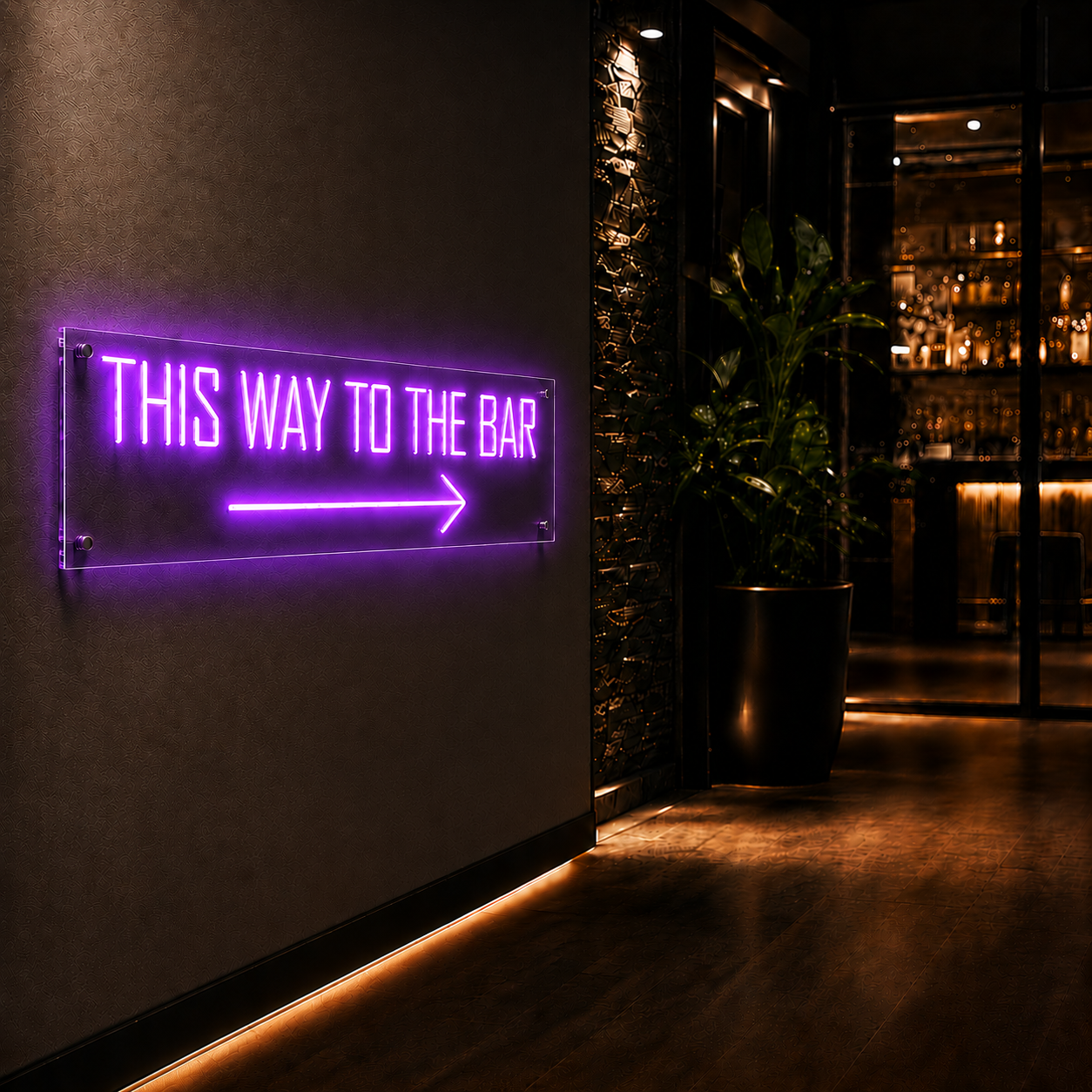Neon Schild THIS WAY TO THE BAR – PowerLED Leuchtreklame mit Dimmer & Fernbedienung