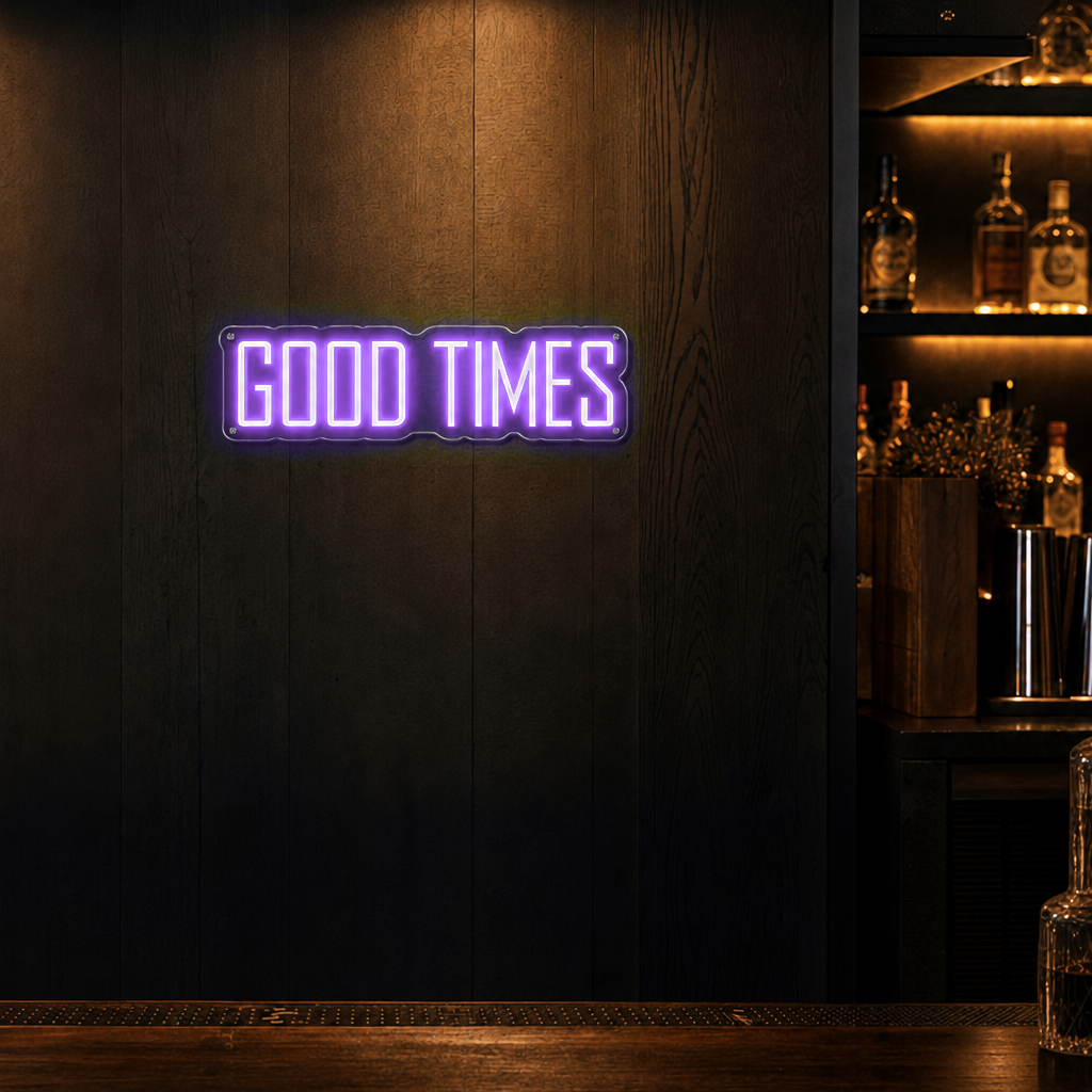 Neon Schild GOOD TIMES – PowerLED Leuchtreklame mit Dimmer & Fernbedienung