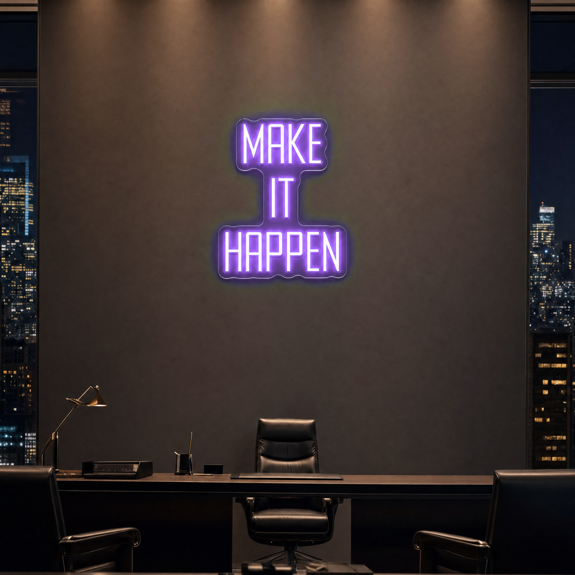 Neon Schild MAKE IT HAPPEN – PowerLED Leuchtreklame mit Dimmer & Fernbedienung