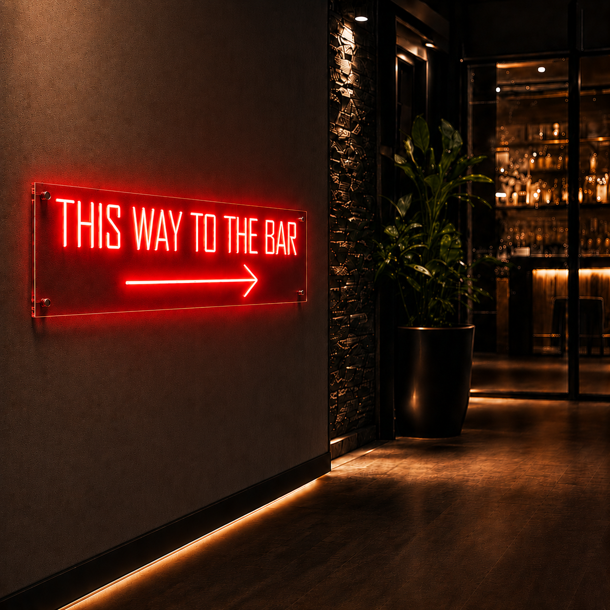 Neon Schild THIS WAY TO THE BAR – PowerLED Leuchtreklame mit Dimmer & Fernbedienung