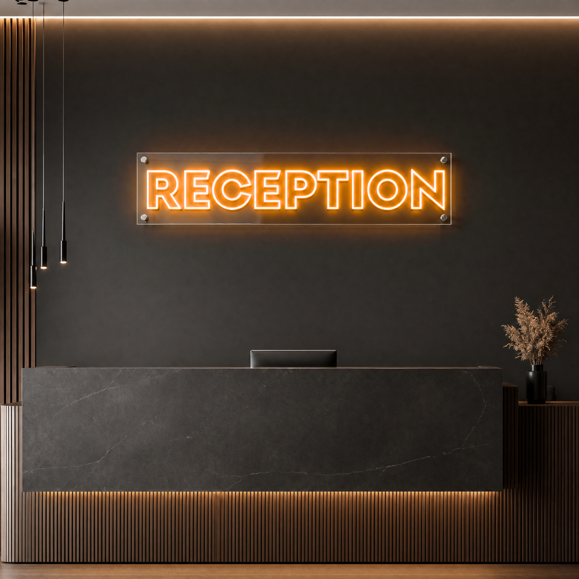 Neon Schild RECEPTION – PowerLED Leuchtreklame mit Dimmer & Fernbedienung