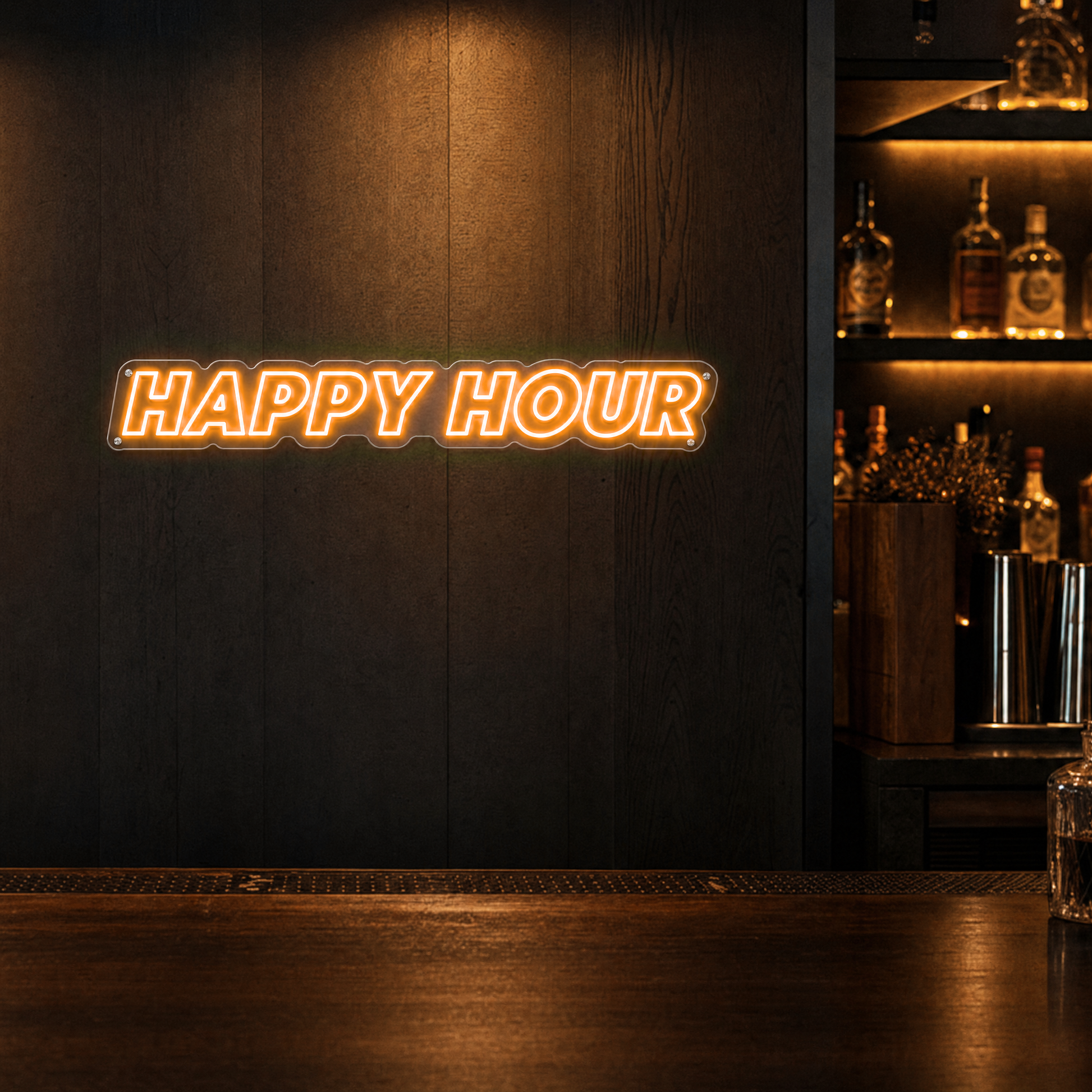 Neon Schild HAPPY HOUR – PowerLED Leuchtreklame mit Dimmer & Fernbedienung