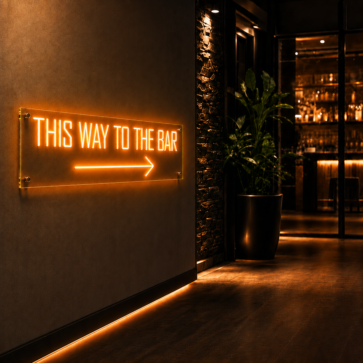 Neon Schild THIS WAY TO THE BAR – PowerLED Leuchtreklame mit Dimmer & Fernbedienung