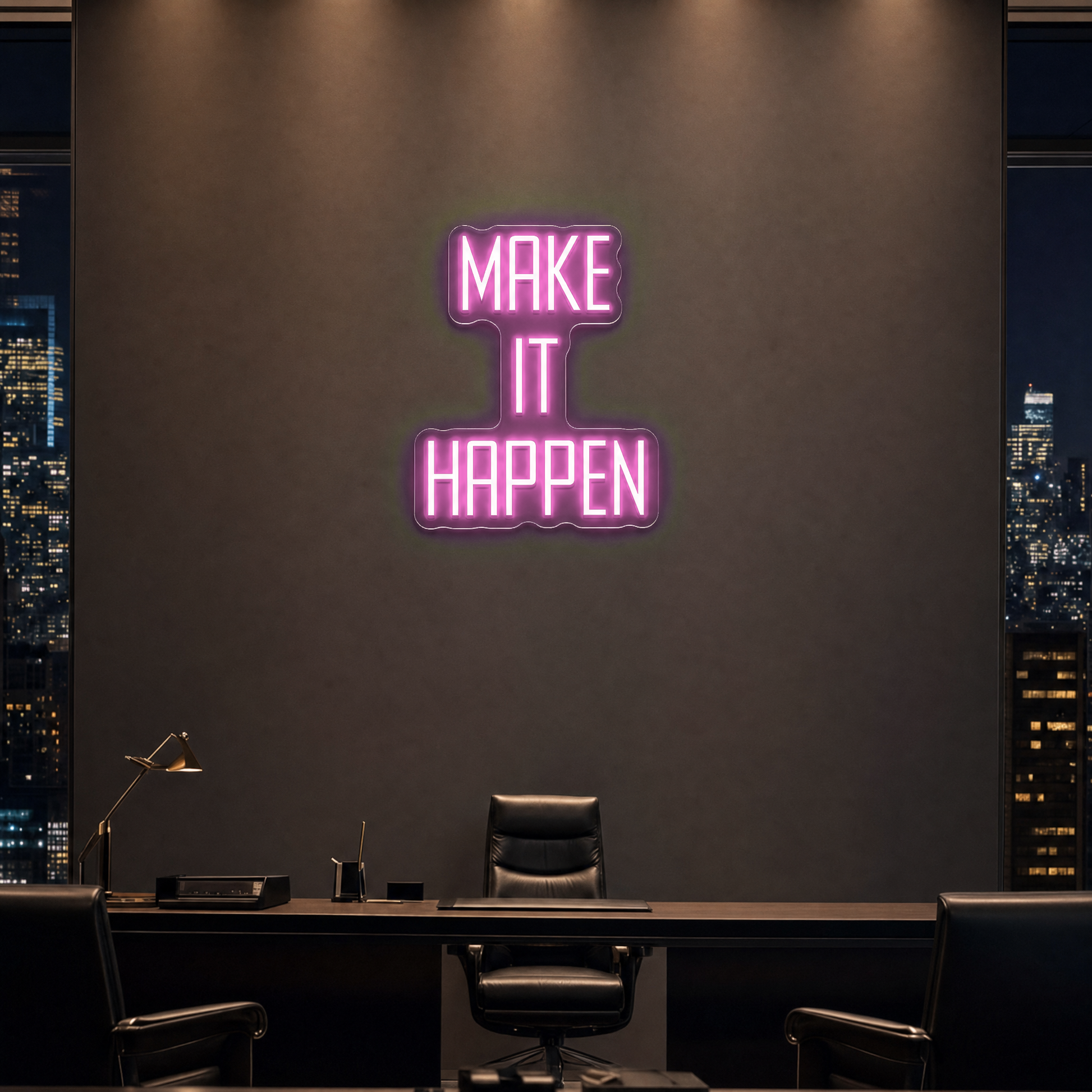 Neon Schild MAKE IT HAPPEN – PowerLED Leuchtreklame mit Dimmer & Fernbedienung