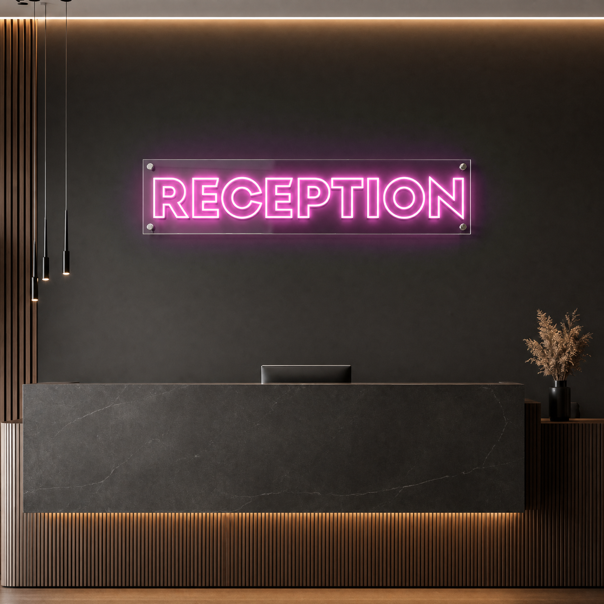 Neon Schild RECEPTION – PowerLED Leuchtreklame mit Dimmer & Fernbedienung