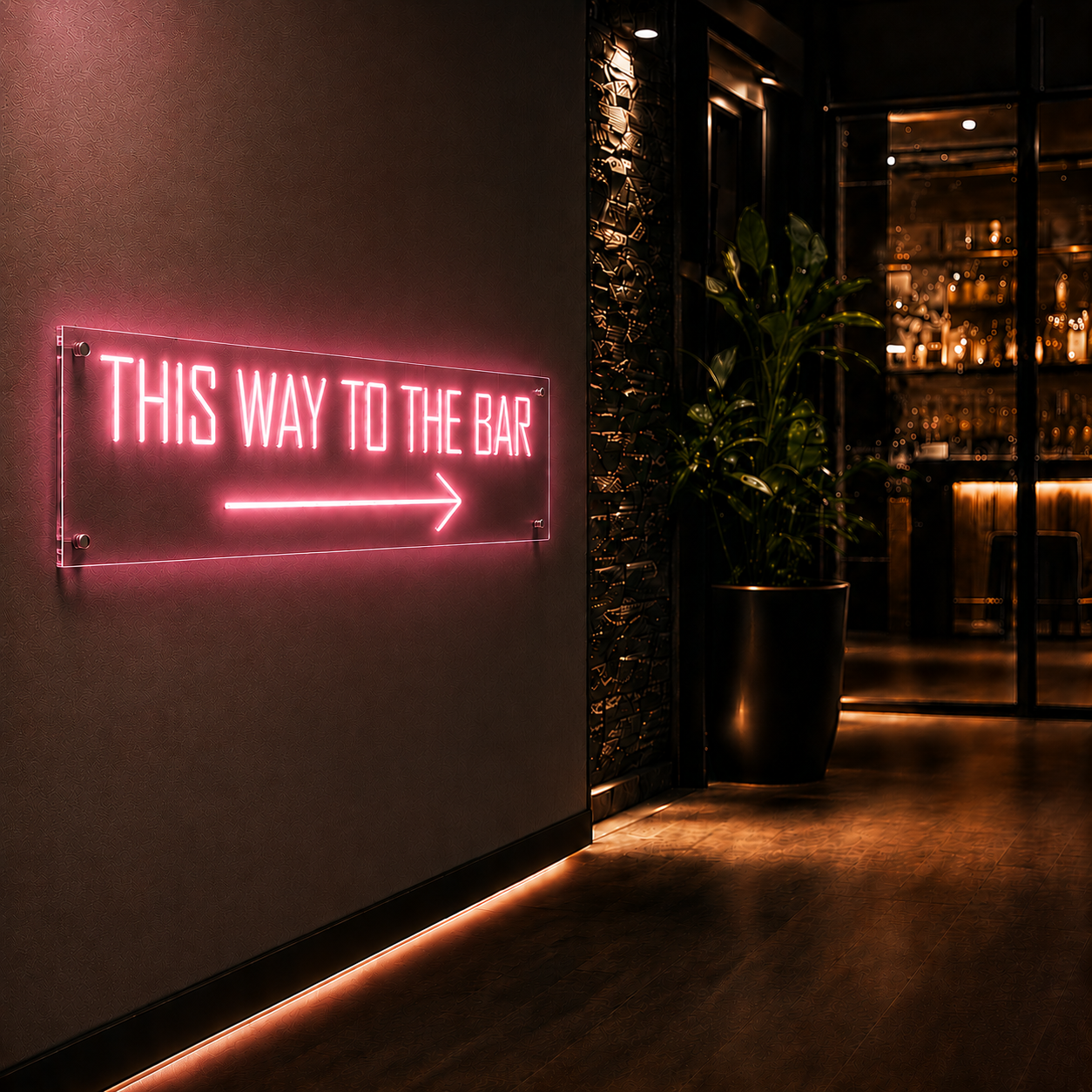 Neon Schild THIS WAY TO THE BAR – PowerLED Leuchtreklame mit Dimmer & Fernbedienung