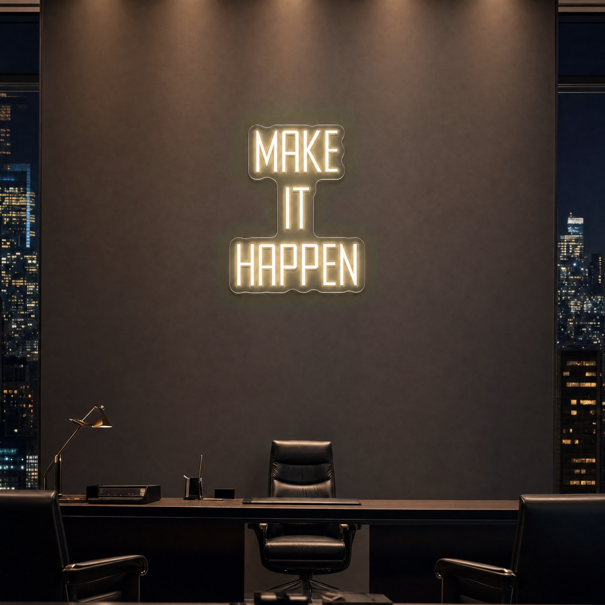 Neon Schild MAKE IT HAPPEN – PowerLED Leuchtreklame mit Dimmer & Fernbedienung