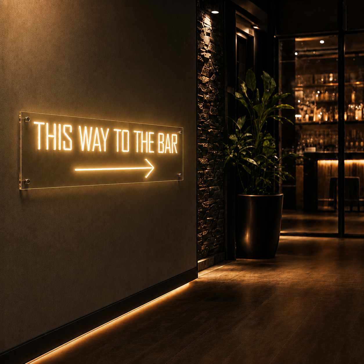 Neon Schild THIS WAY TO THE BAR – PowerLED Leuchtreklame mit Dimmer & Fernbedienung