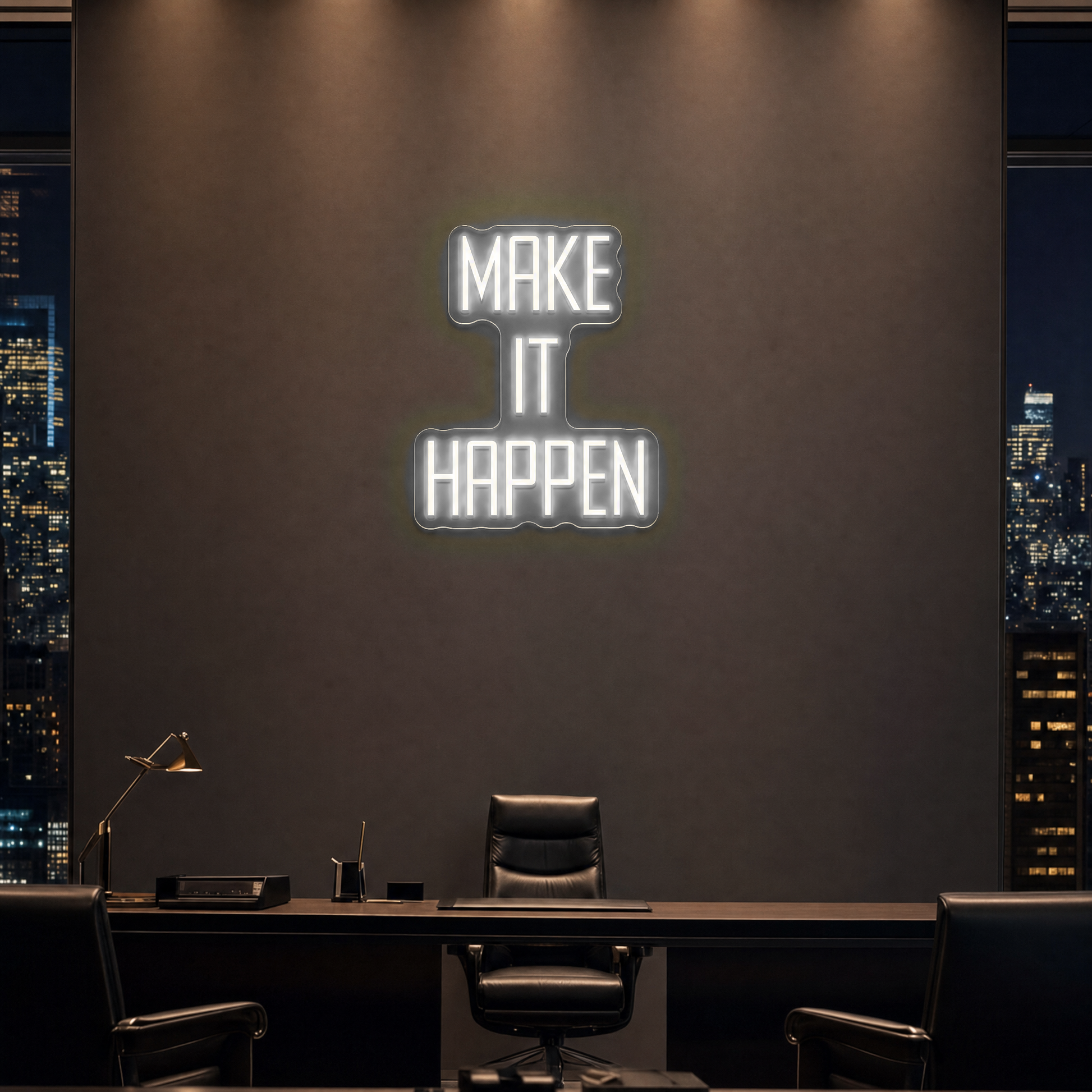 Neon Schild MAKE IT HAPPEN – PowerLED Leuchtreklame mit Dimmer & Fernbedienung