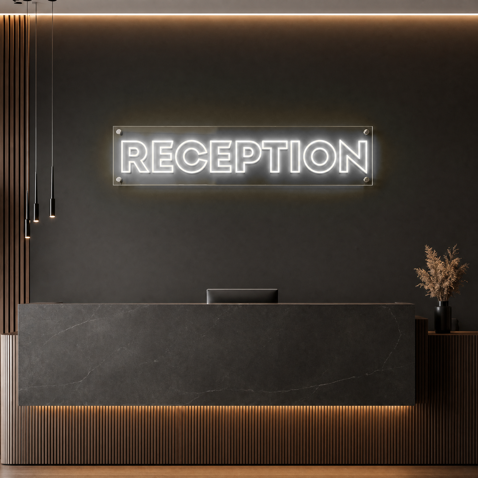 Neon Schild RECEPTION – PowerLED Leuchtreklame mit Dimmer & Fernbedienung