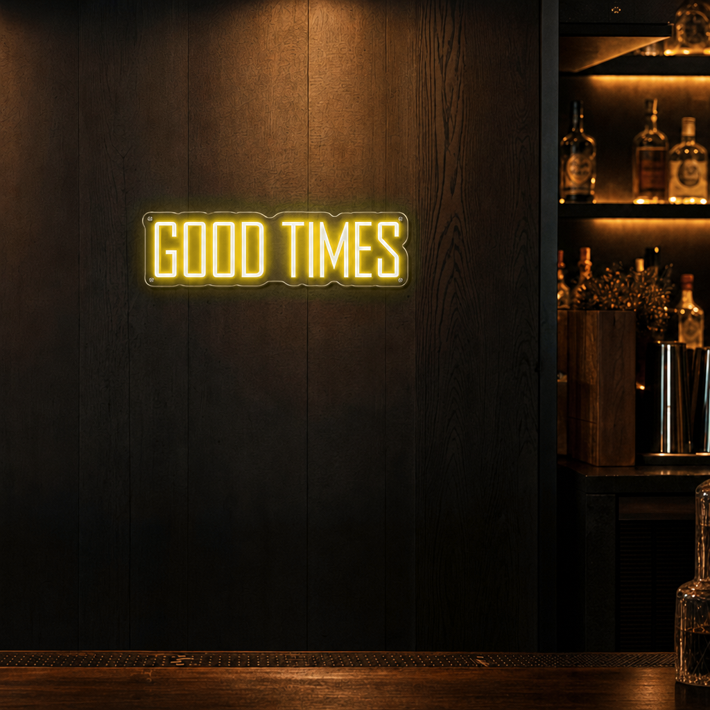 Neon Schild GOOD TIMES – PowerLED Leuchtreklame mit Dimmer & Fernbedienung