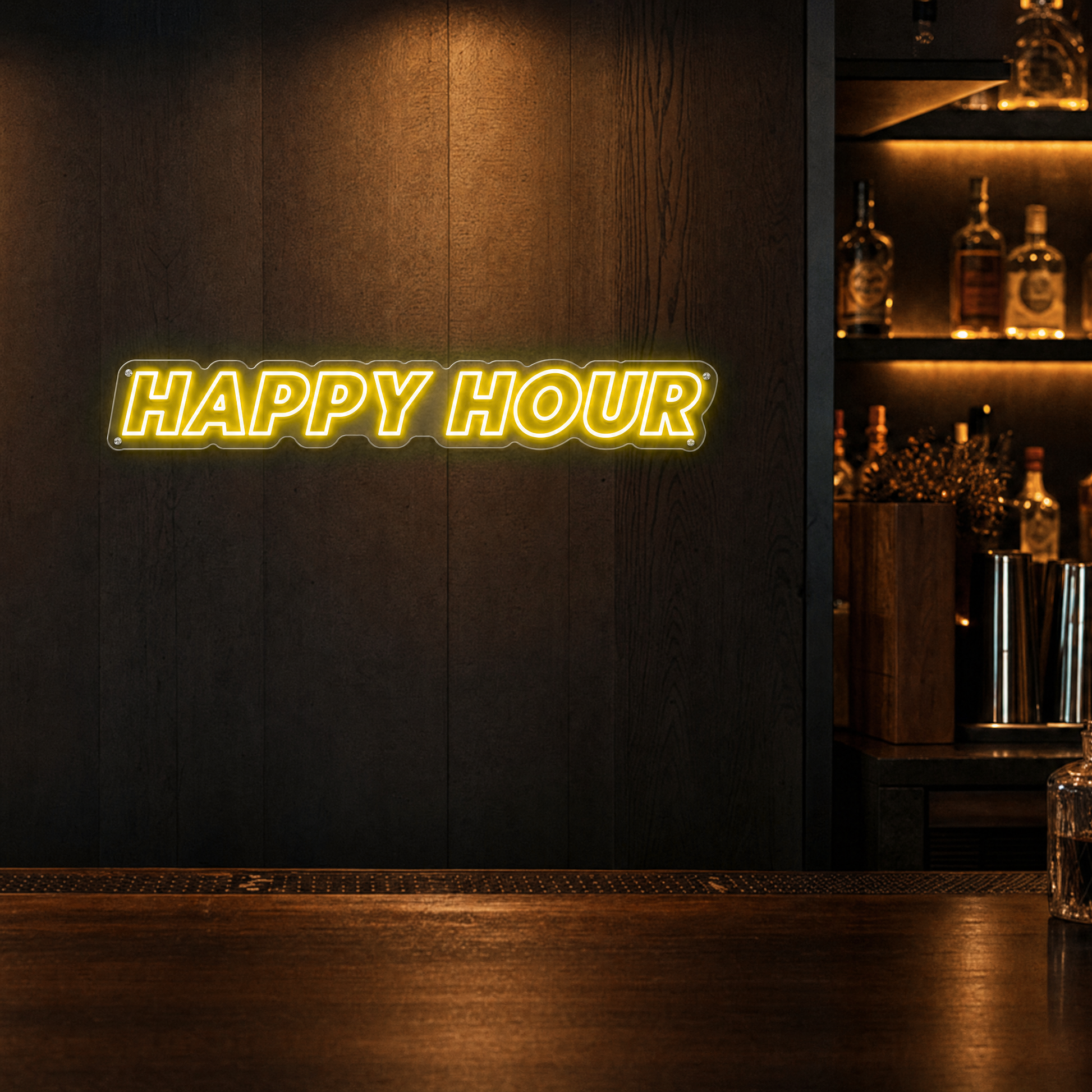 Neon Schild HAPPY HOUR – PowerLED Leuchtreklame mit Dimmer & Fernbedienung