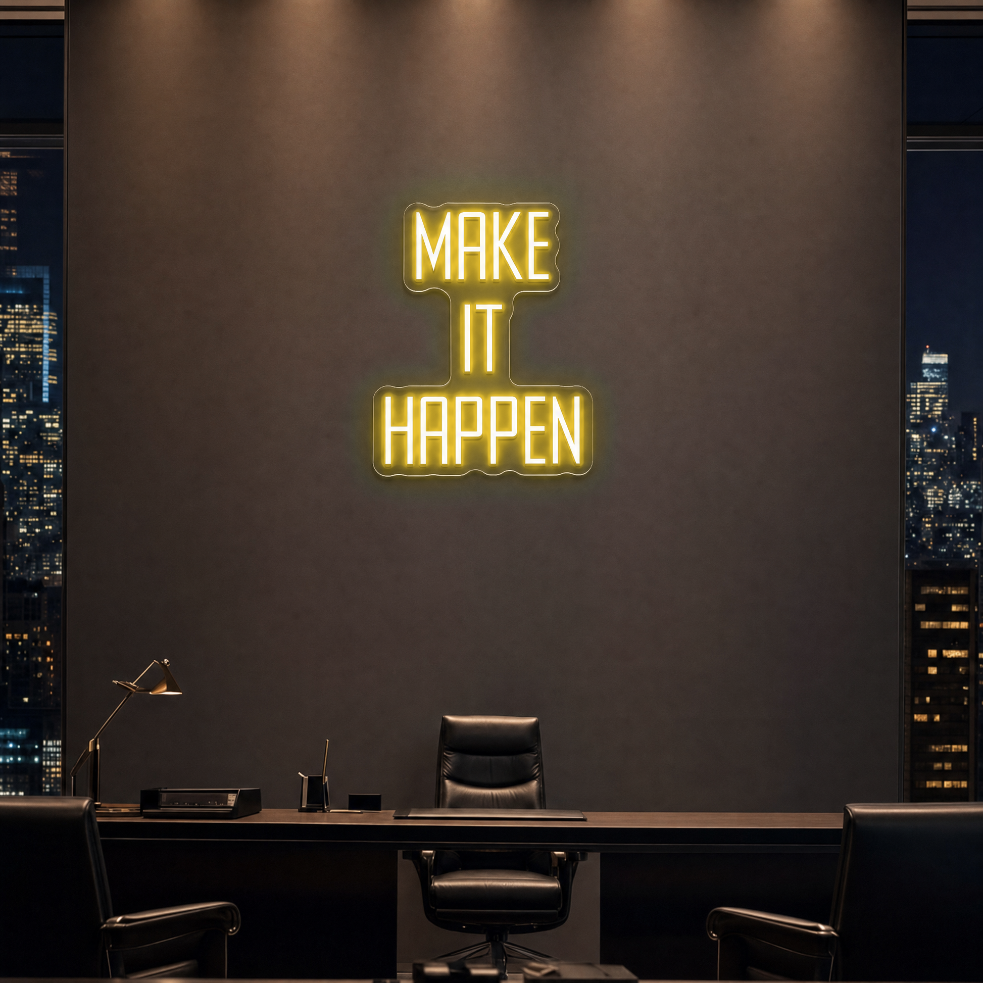 Neon Schild MAKE IT HAPPEN – PowerLED Leuchtreklame mit Dimmer & Fernbedienung