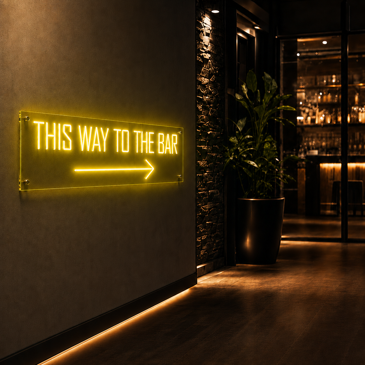 Neon Schild THIS WAY TO THE BAR – PowerLED Leuchtreklame mit Dimmer & Fernbedienung